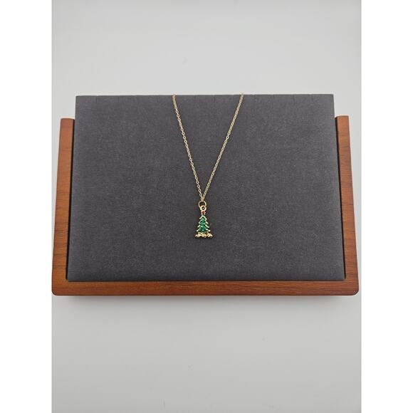 Christmas Tree Pendant Gold Tone Chain Necklace Festive Holiday Traditional - Picture 1 of 3